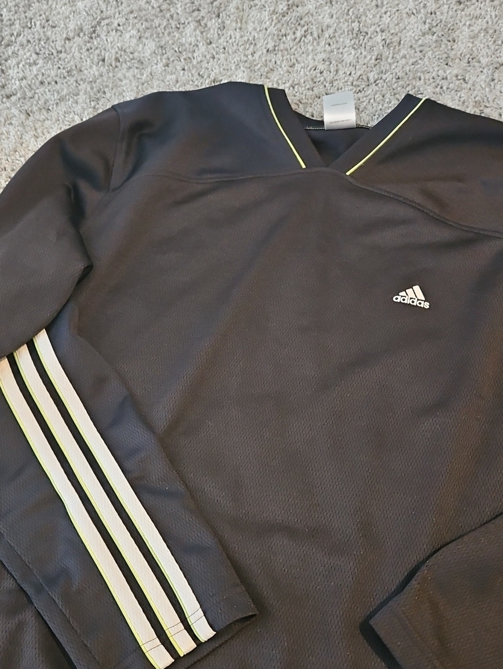 adidas Black Pullover with Neon Yellow Trim and White Stripes